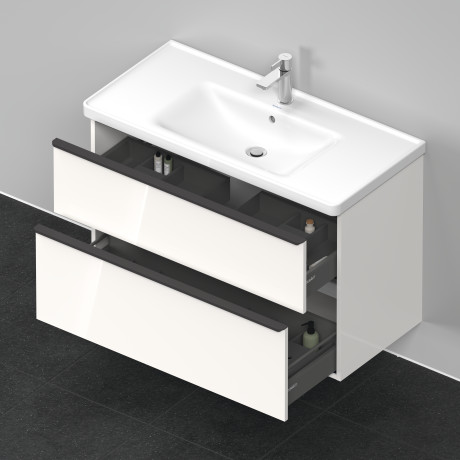 Тумба подвесная под раковину DURAVIT D-Neo DE435602222 984 мм х 452 мм, с выдвижным ящиком и выдвижным отделением, белый глянцевый