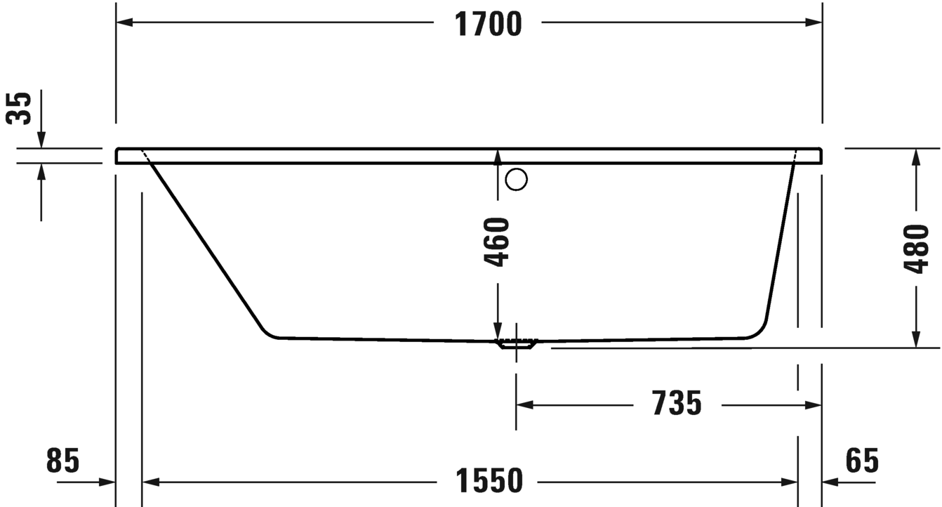 Ванна встраиваемая акриловая трапециевидная DURAVIT Duravit No.1 700508000000000 1000 мм х 1700 мм х 480 мм, с наклонной спинкой слева, белая глянцевая