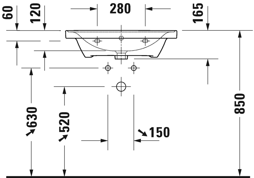 Раковина встраиваемая Duravit D-Neo 2367650060 650 мм х 480 мм, с переливом, без отверстия под смеситель, белая