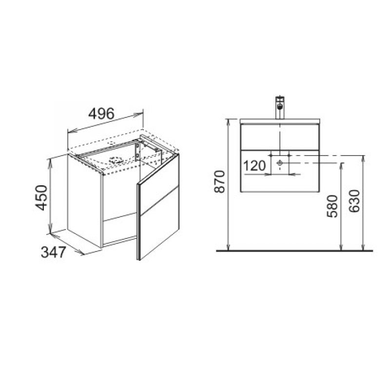 Тумба под раковину Keuco Royal Reflex 34090 210001 496x450x347 мм 1 дверца петли слева корпус белый глянец фасад белое стекло