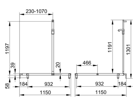Поручень вдоль стены и штанга для душа KEUCO AXESS 35015 010402 1150 мм, для установки справа и слева, цвет Хром