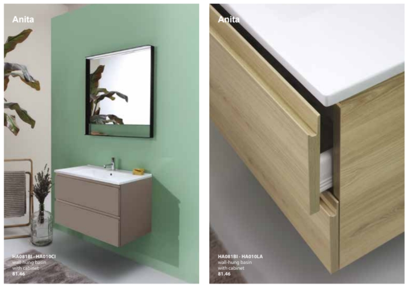 Тумба подвесная GLOBO ANITA HA010BO 450 мм х 800 мм, c двумя выдвижными ящиками, белый матовый