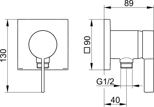 Смеситель однорычажный для душа KEUCO SOLO 59552 010202 с выводом для шланга, с квадратной розеткой, хром