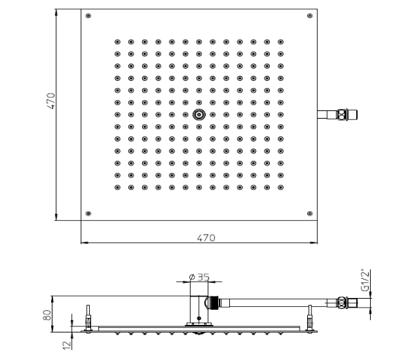 Потолочный верхний душ BOSSINI Dream Cube H38459.073 470 мм х 470 мм, с установкой в потолок, цвет Чёрный матовый