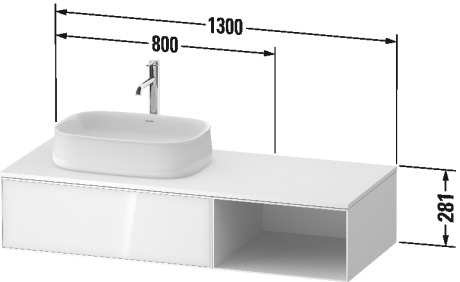 Тумба подвесная с вырезом под раковину слева DURAVIT ZENCHA ZE4818016830000 550 мм х 1300 мм х 281 мм, с 1 выдвижными ящиком и 1 откртым отделением справа, чёрный дуб/серо-коричневый суперматовый