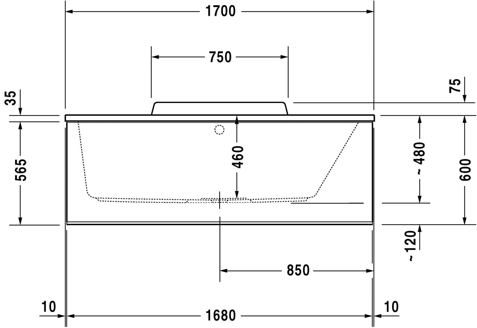 Акриловая ванна Duravit DuraStyle 700297000000000 1700 х 750 c наклоном для спины справа, встраиваемая или с панелями, белая