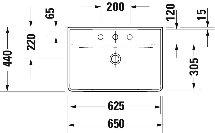 Раковина подвесная Duravit D-Neo 2366650000 650 мм х 440 мм, с переливом, с отверстием под смеситель, белая