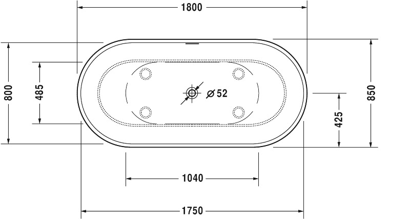 Ванна из композитного материала отдельно стоящая Duravit Luv 700434000000000 1800 x 850 мм