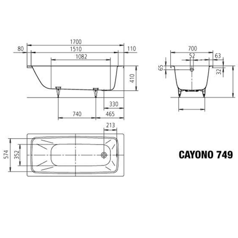 Ванна из сталь-эмали Kaldewei Cayono Mod 749 2749.0001.3001 1700 х 700 мм с покрытием Perl-Effekt