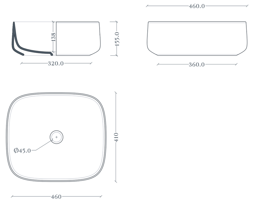 Накладная квадратная раковина ARTCERAM Cognac Quadro COL007 01 34 460 мм х 410 мм х 155 мм, без перелива, без отверстия под смеситель, цвет Белый глянцевый
