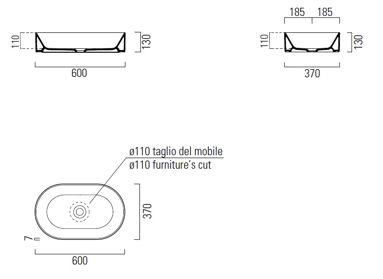 Раковина накладная овальная GSI AltaCeramica AC30538 600×370 мм, без отверстия под смеситель, цвет под бежевый камень Beige stone