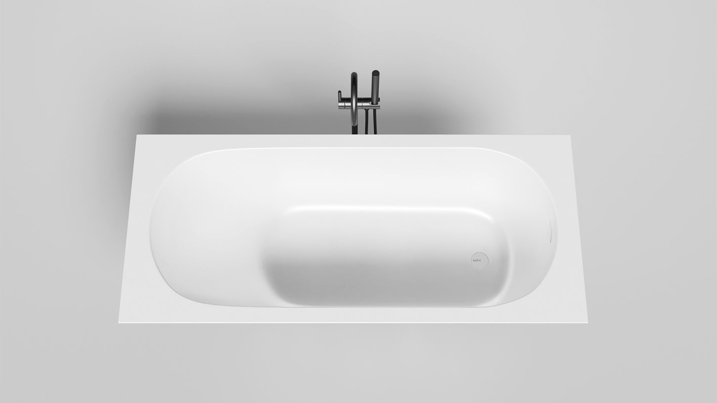 Встраиваемая ванна с овальной чашей SALINI ORNELLA KIT 102421M 745х1690х600 мм, S-Stone, регулируемые ножки, донный клапан "Click-Clack", сифон, интегрированный слив-перелив, цвет Белый матовый