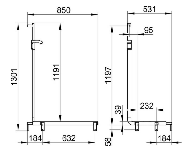 Поручень вдоль стены правый KEUCO AXESS 35008 018601 850 мм, со штангой для душа, цвет Хром