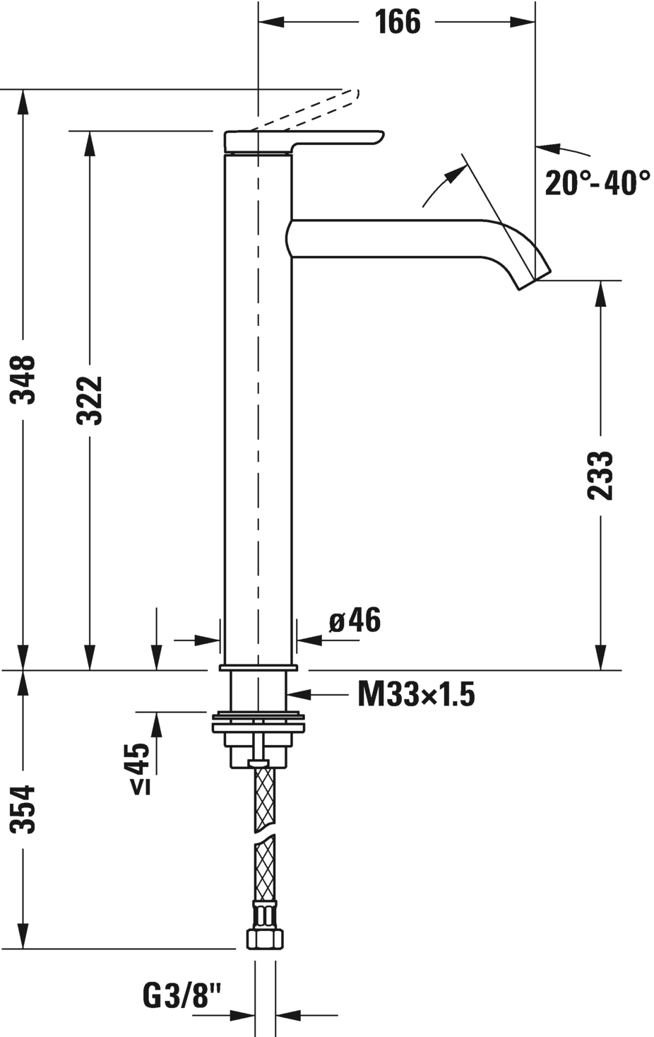 Однорычажный смеситель для раковины Duravit С.1 C11040002010 S 322 мм , Хром