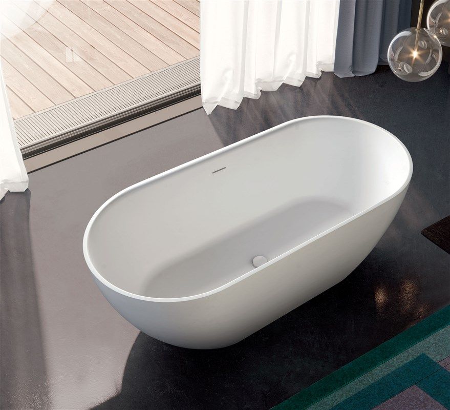 Ванна отдельностоящая TREESSE CLIVIA V447BL 800 мм х 1700 мм, из композита Solid Surface, белый глянцевый