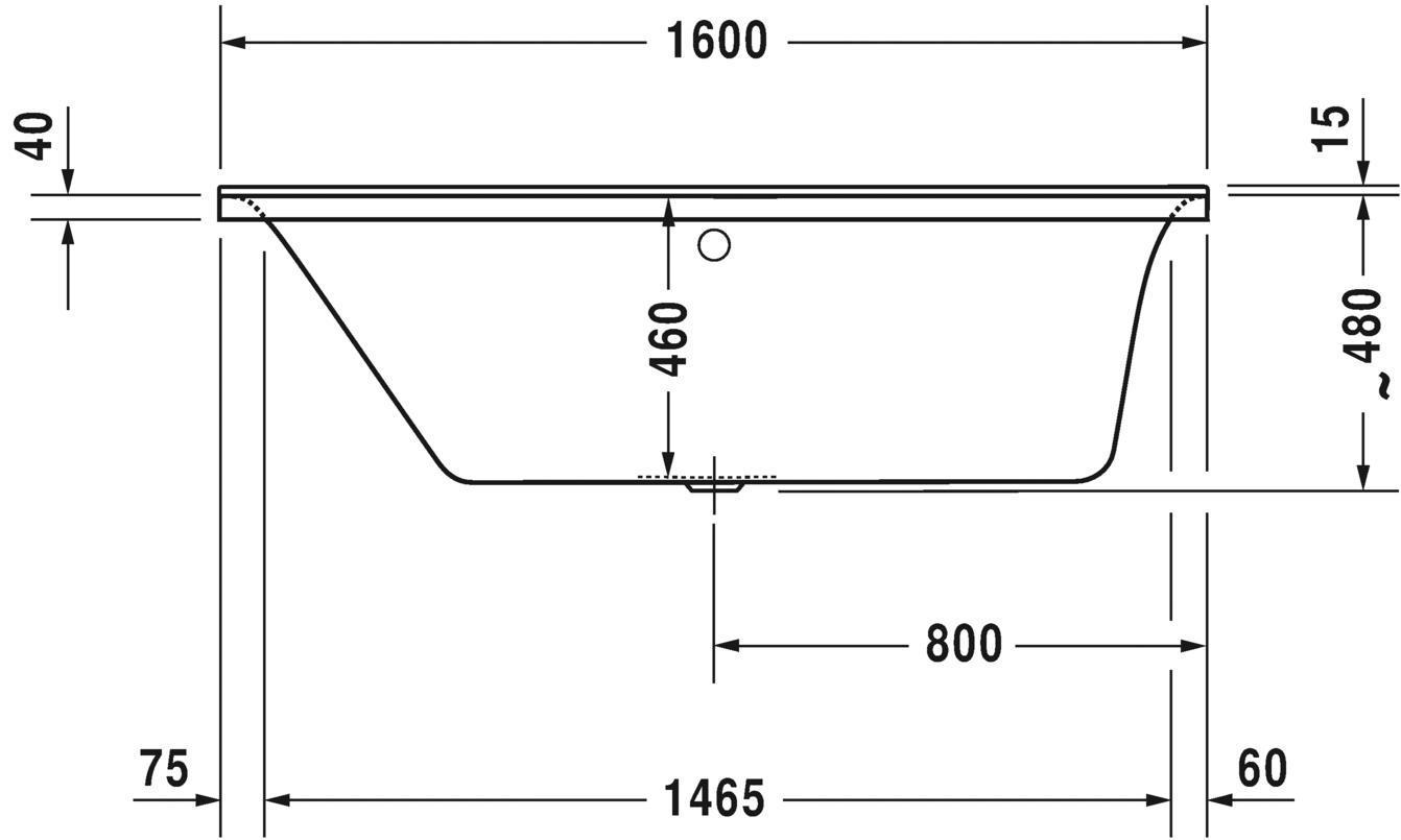 Акриловая ванна Duravit P3 Comforts 700371000000000 1600 х 700 c наклоном для спины слева, встраиваемая или с панелями, белая (изделие снято с производства)