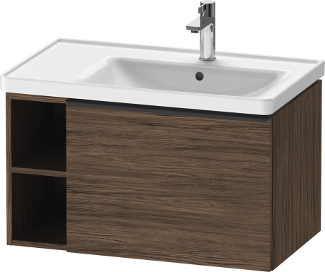 Тумба подвесная под раковину DURAVIT D-Neo DE425702121 784 мм х 452 мм, с выдвижным ящиком и открытой боковой полкой, орех тёмный