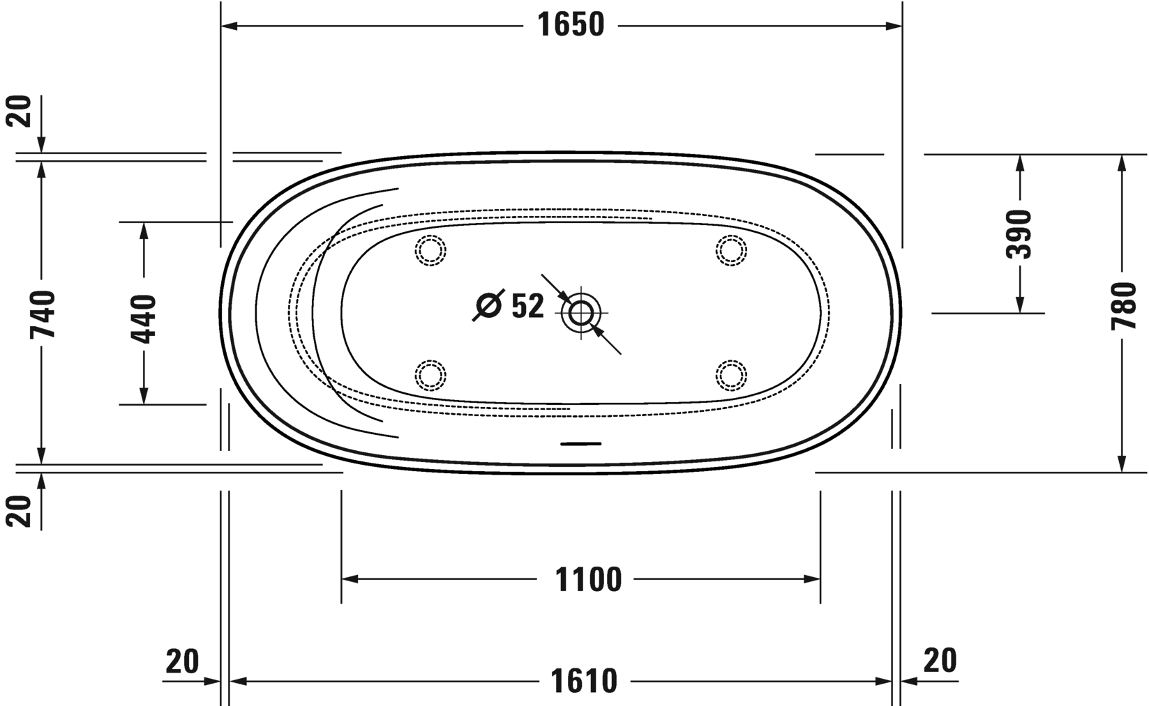 Отдельно стоящая ванна Duravit Cape Code 700459000000000 1650 мм х 780 мм, c двумя наклонами для спины, с бесшовной панелью и ножками, белая матовая