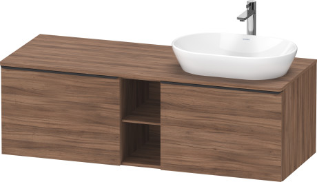 Тумба подвесная под раковину справа DURAVIT D-Neo DE4950R7979 1400 мм х 550 мм, с 2 выдвижными ящиками и открытой полкой, орех натуральный
