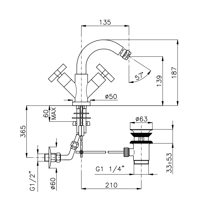 Смеситель для биде двухвентильный NICOLAZZI MAC KINLEY 05 2237CR29 Хром