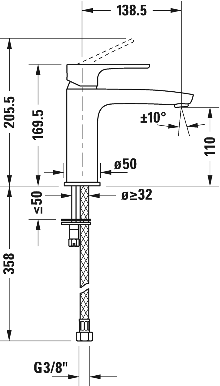 Однорычажный смеситель для раковины Duravit B.1  B11020002010, хром