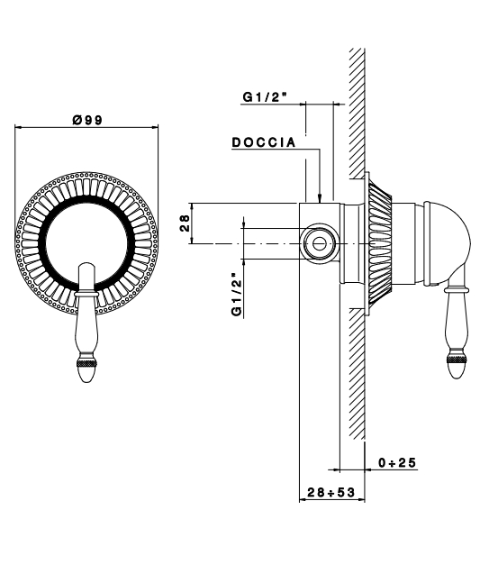 Смеситель для душа однорычажный NICOLAZZI MONOCOMANDO CLASSICO 3406MCR76 Хром/Белый