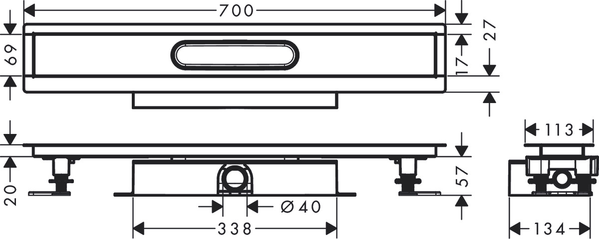 Универсальный полный монтажный набор HANSGROHE RainDrain 56017180 uBox Universal 700 мм, для установки заподлицо линейного слива