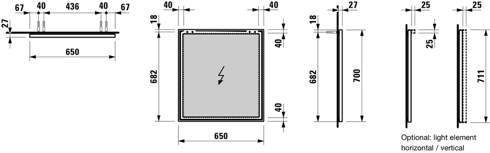 Подсветка для зеркала горизонтальная  Laufen  Frame 25   4.4748.1.900.007.1, 65 см,  корпус  алюминий, без переключателя