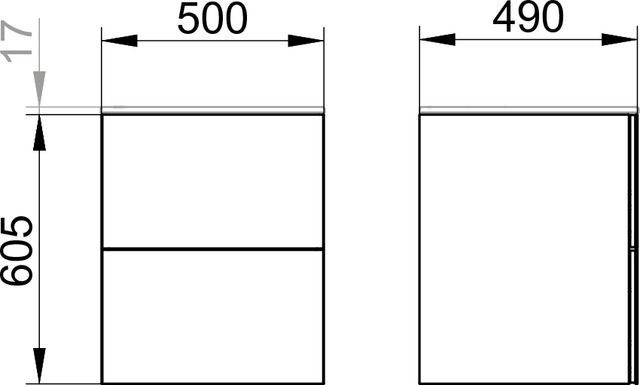Тумба подвесная под раковину KEUCO PLAN 32943 180000 490 мм х 500 мм, c 2 выдвижными ящиками, матовый кашемир/кашемир глянцевый