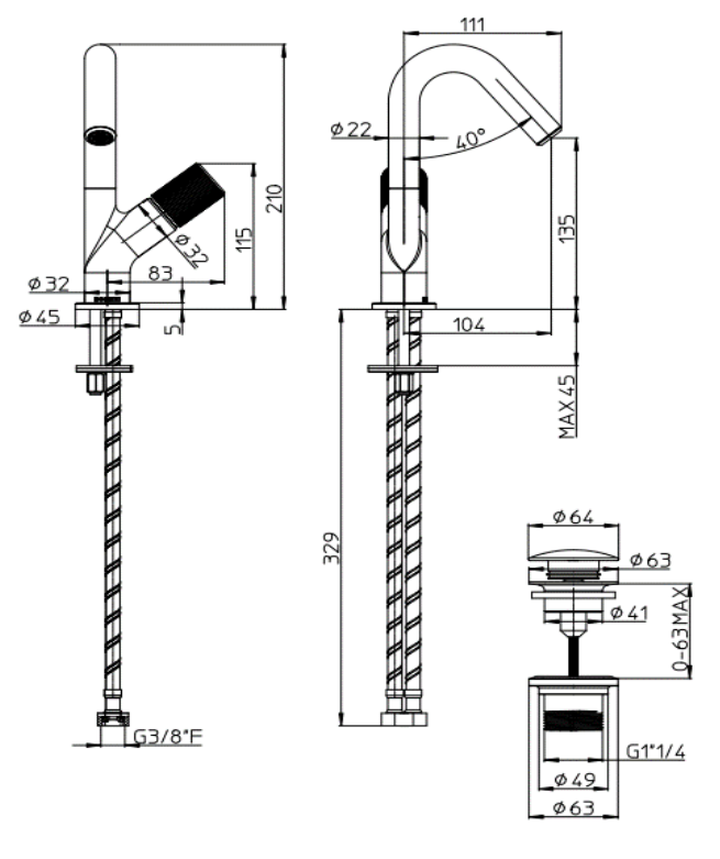 Однорычажный смеситель для раковины BOSSINI PLY Z00901.030 210 мм, с донным клапаном, цвет Хром
