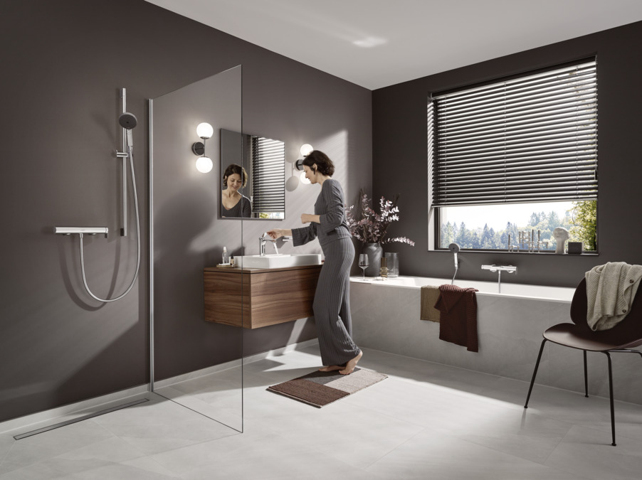 Внешняя часть линейного слива для душа HANSGROHE RainDrain Match 56038800 800 мм, c регулировкой по высоте, полированная сталь