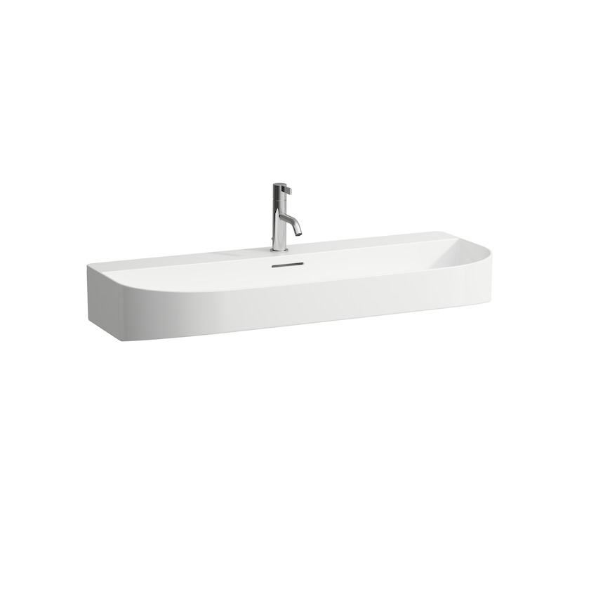 Раковина накладная  Laufen  Sonar  8.1634.7.000.104.1, 100 см, материал SaphirKeramik, белая, 1 отверстие под смеситель, с переливом.