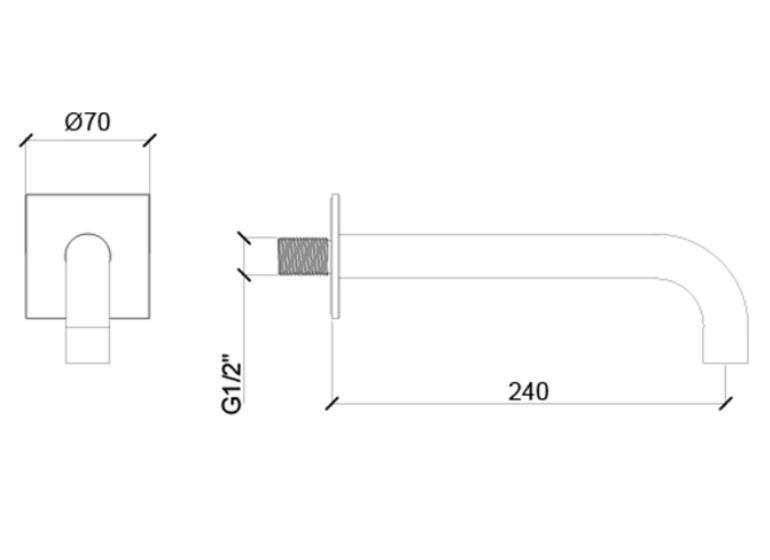 Настенный излив с квадратным отражателем ALMAR Universal E098011.MB 240 мм, цвет Чёрный матовый