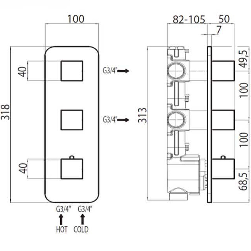 Наружняя часть термостата BOSSINI OUTLETS Z031204.021 с цельной панелью, золото