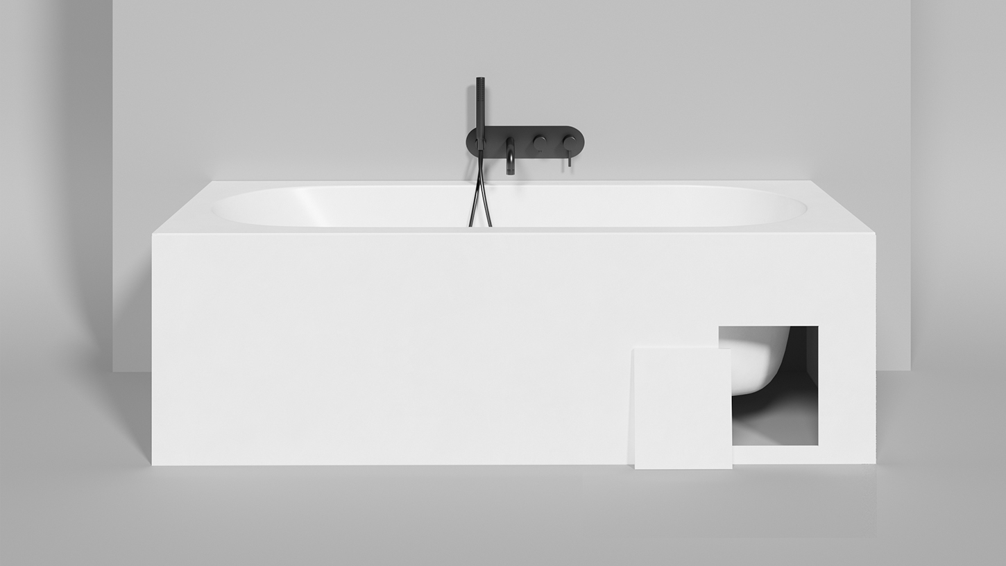 Встраиваемая овальная ванна SALINI ORNELLA KIT 102412M 800х1800х600 мм, с регулируемыми ножками, из S-Sense, слив-перелив, сифон, донный клапан, цвет Белый матовый