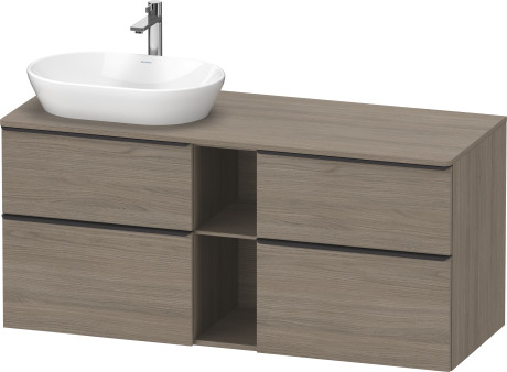 Тумба подвесная под раковину слева DURAVIT D-Neo DE4970L3535 1400 мм х 550 мм, с 2 выдвижными ящиками, 2 выдвижными отделениями и открытой полкой, дуб терра