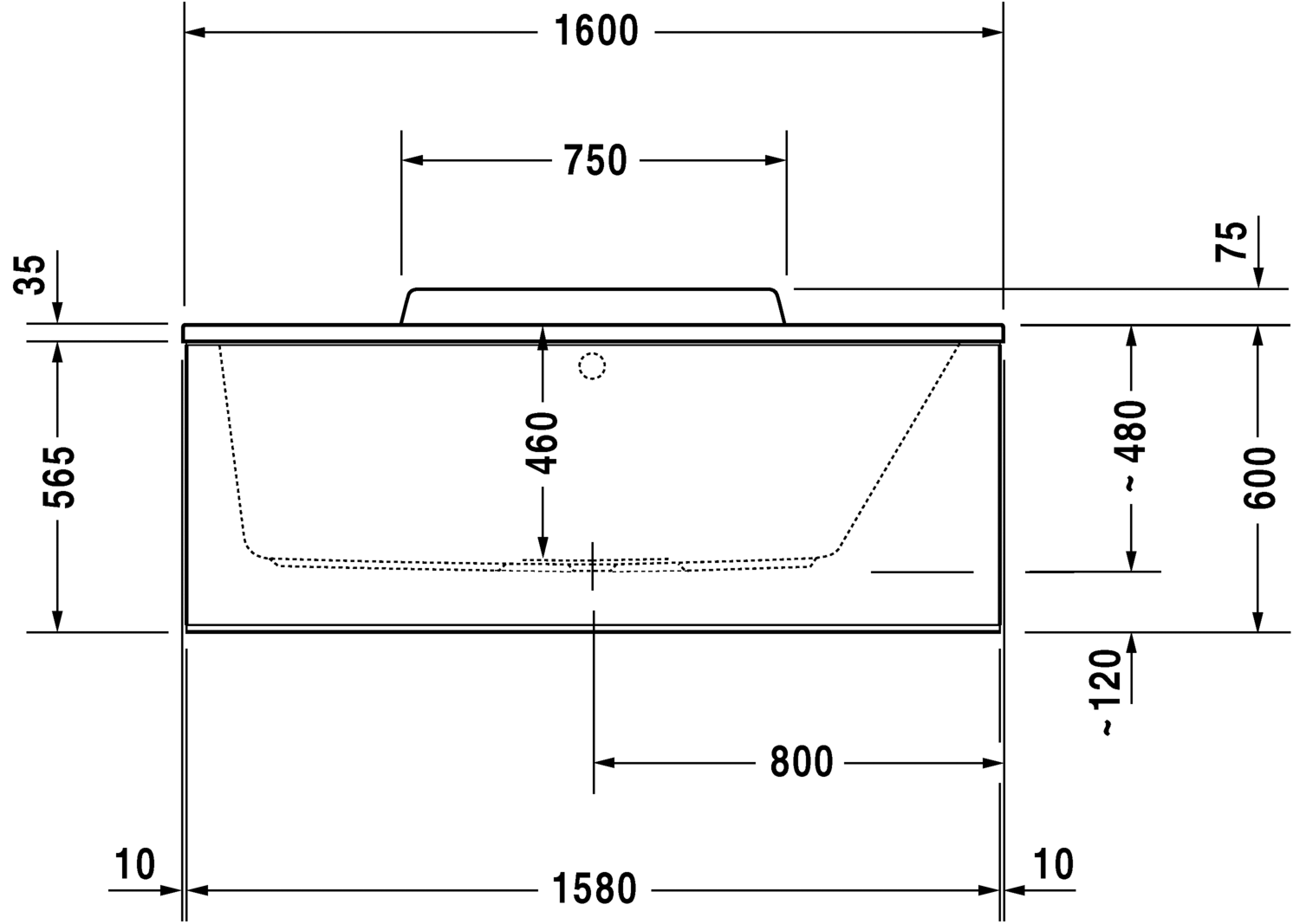 Акриловая встраиваемая ванна Duravit DuraStyle 700293000000000 1600 х 700