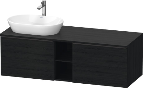 Тумба подвесная под раковину слева DURAVIT D-Neo DE4950L1616 1400 мм х 550 мм, с 2 выдвижными ящиками и открытой полкой, чёрный дуб