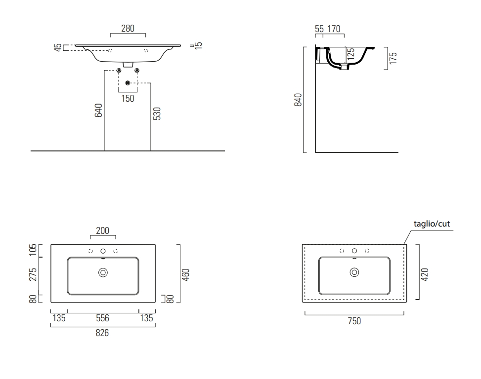 Раковина накладная/подвесная GSI PURA 8885111 820 мм х 460 мм, с отверстием под смеситель, с переливом, цвет белый глянцевый