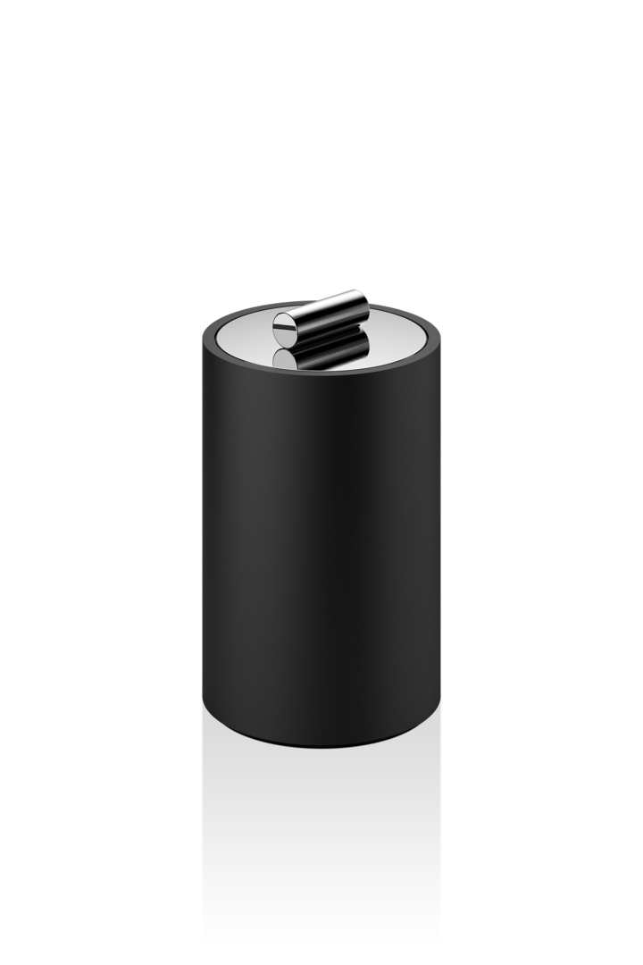 Контейнер настольный универсальный с крышкой, DECOR WALTHER (STONE DMD M)   0971364  размер Medium 13,5 X Ø 8 см  из композита Solid Surface , с крышкой, цвет: черный матовый/хром