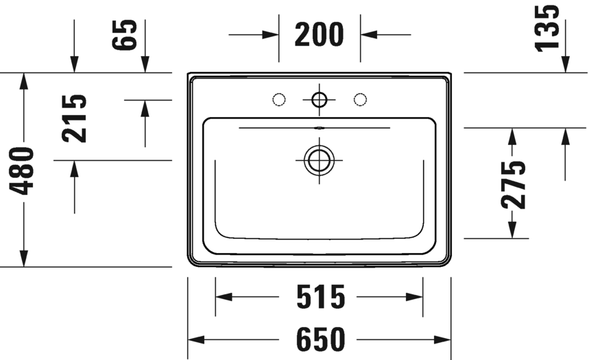 Раковина встраиваемая Duravit D-Neo 2367650060 650 мм х 480 мм, с переливом, без отверстия под смеситель, белая