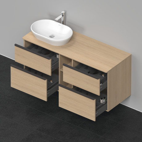 Тумба подвесная под раковину слева DURAVIT D-Neo DE4970L3030 1400 мм х 550 мм, с 2 выдвижными ящиками, 2 выдвижными отделениями и открытой полкой, натуральный дуб