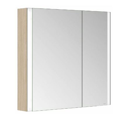 Зеркальный шкаф с подсветкой для настенного монтажа KEUCO Somaris 14502 852200 127 мм х 800 мм х 710 мм, с 2 поворотными ассиметричными дверцами, цвет корпуса под Светлый дуб