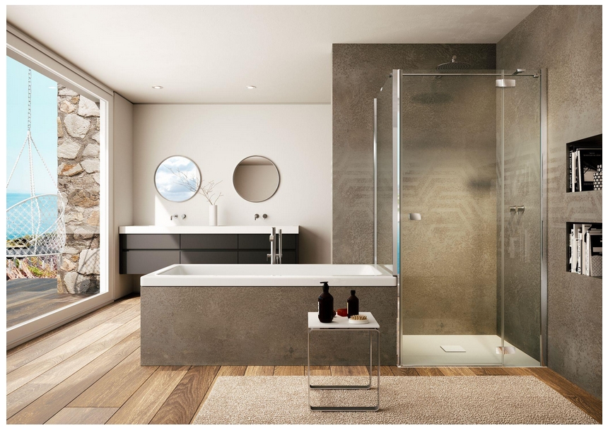 АКЦИЯ Дверь правая распашная в нишу Provex Combi 0090 CN 05 GL R 900 мм х 1950 мм, блестящий алюминий/стекло прозрачное