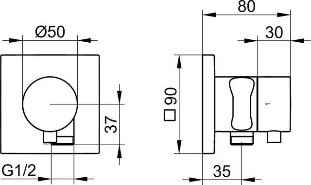 Запорный вентиль с переключателем на 2 потребителя KEUCO IXMO 59557 371202 c рукояткой IXMO Comfort, с выводом для шланга и держателем лейки, чёрный матовый
