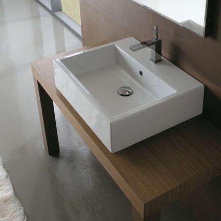 Раковина накладная GLOBO STONE SCQ51BI 500 мм х 500 мм х 140 мм, с тремя намеченными отверстиями под смеситель, с переливом, цвет белый глянцевый