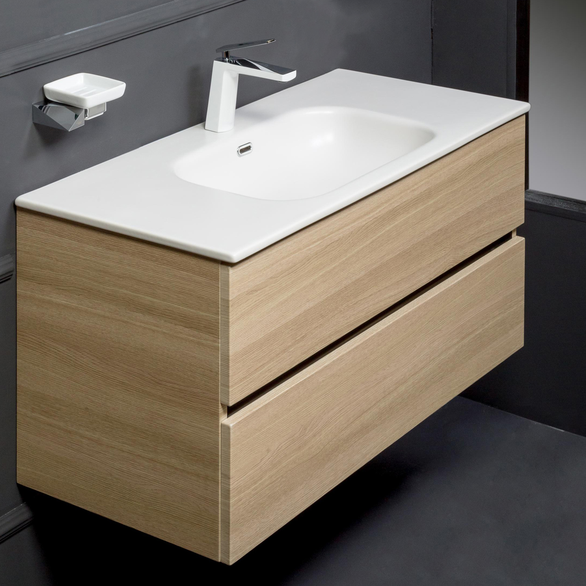 Тумба подвесная под раковину KEUCO EDITION 11 31352 140000 с двумя выдвижными фронтами, корпус матовый лак/фасад глянцевое стекло, трюфель