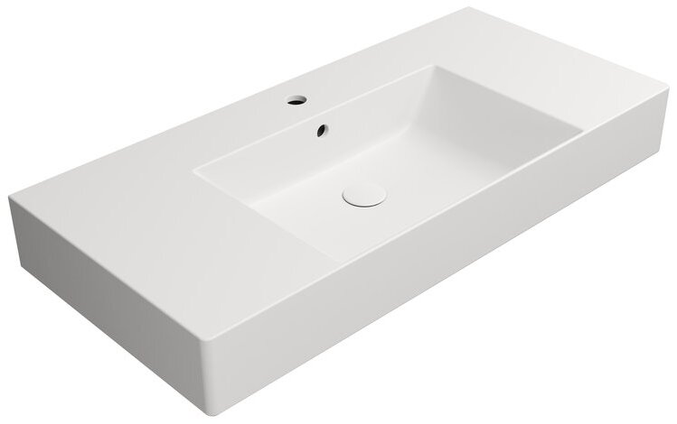 Раковина накладная/подвесная GSI KUBE X 9451109 1000 мм х 470 мм, с 1 отверстием под смеситель, с переливом, без крепежа, цвет Белый матовый