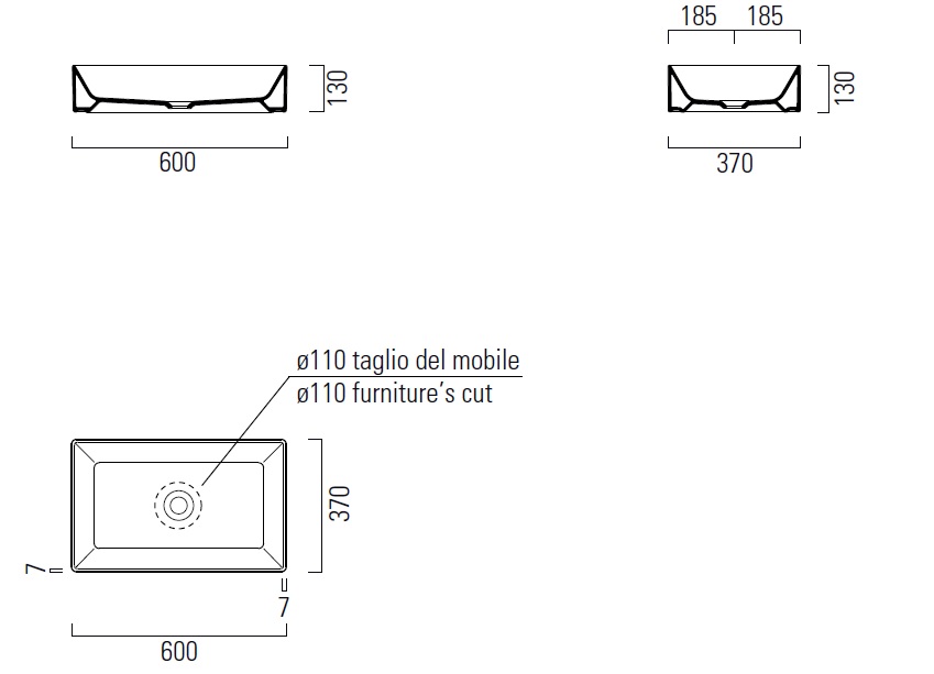 Раковина накладная прямоугольная GSI AltaCeramica AC30836 600×370 мм, без отверстия под смеситель, цвет под черный мрамор Marbled black