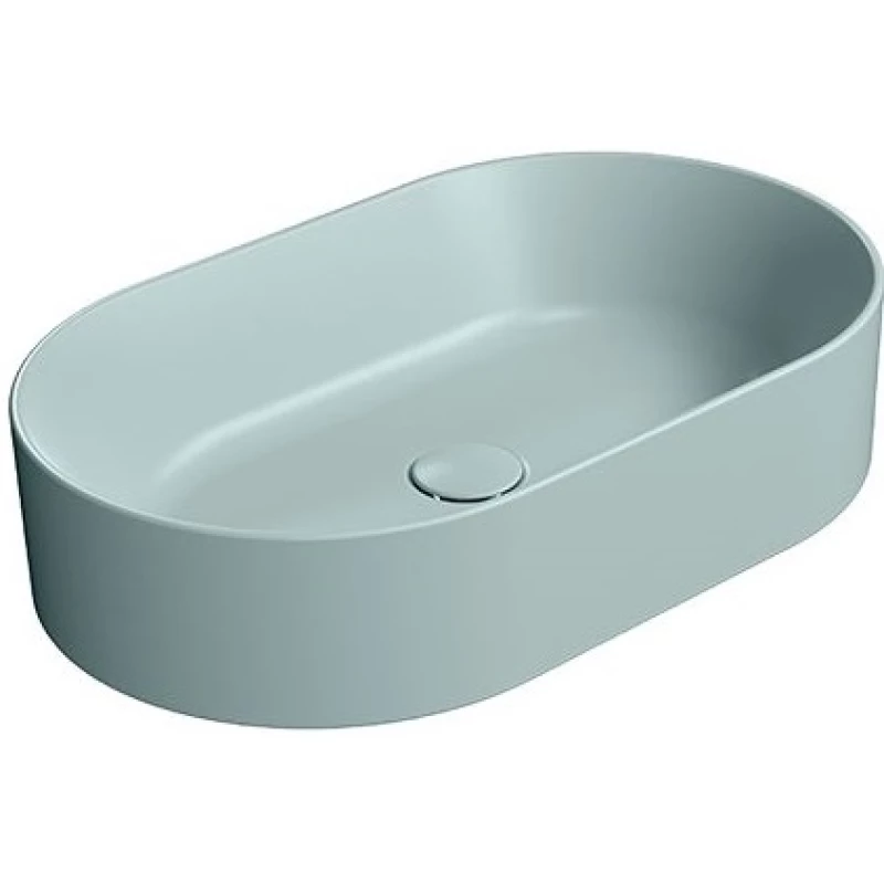 Раковина накладная овальная GSI KUBE X 945815 600 мм х 370 мм, без отверстия под смеситель, без перелива, цвет Ghiaccio Matte